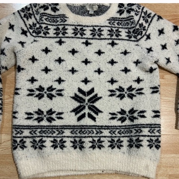 Barefoot Dreams CozyChic Fair Isle Sweater Black White Pullover Crew - Picture 5 of 6